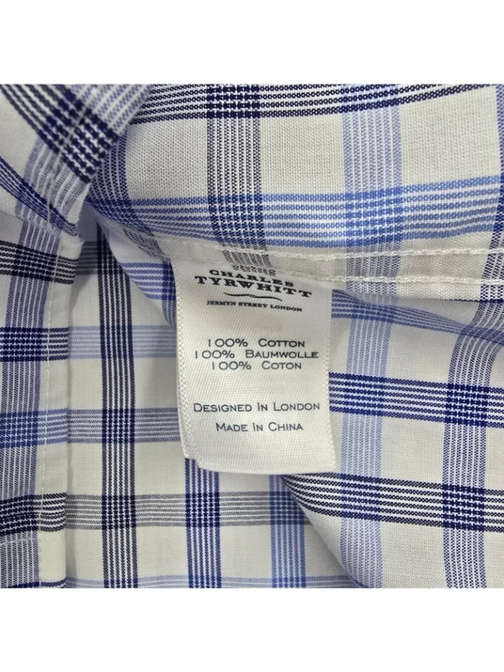 Charles Tyrwhitt Button Down Dress Shirt Size XL Non-Iron Classic Fit Blue Grid